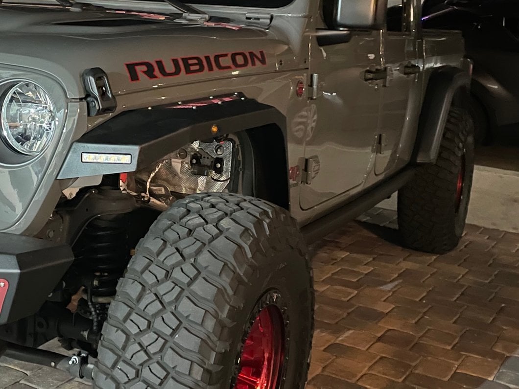 Barricade X-Series Front Fender Flares with LED DRL and Marker Lights; Red Inserts (20-25 Jeep Gladiator JT)