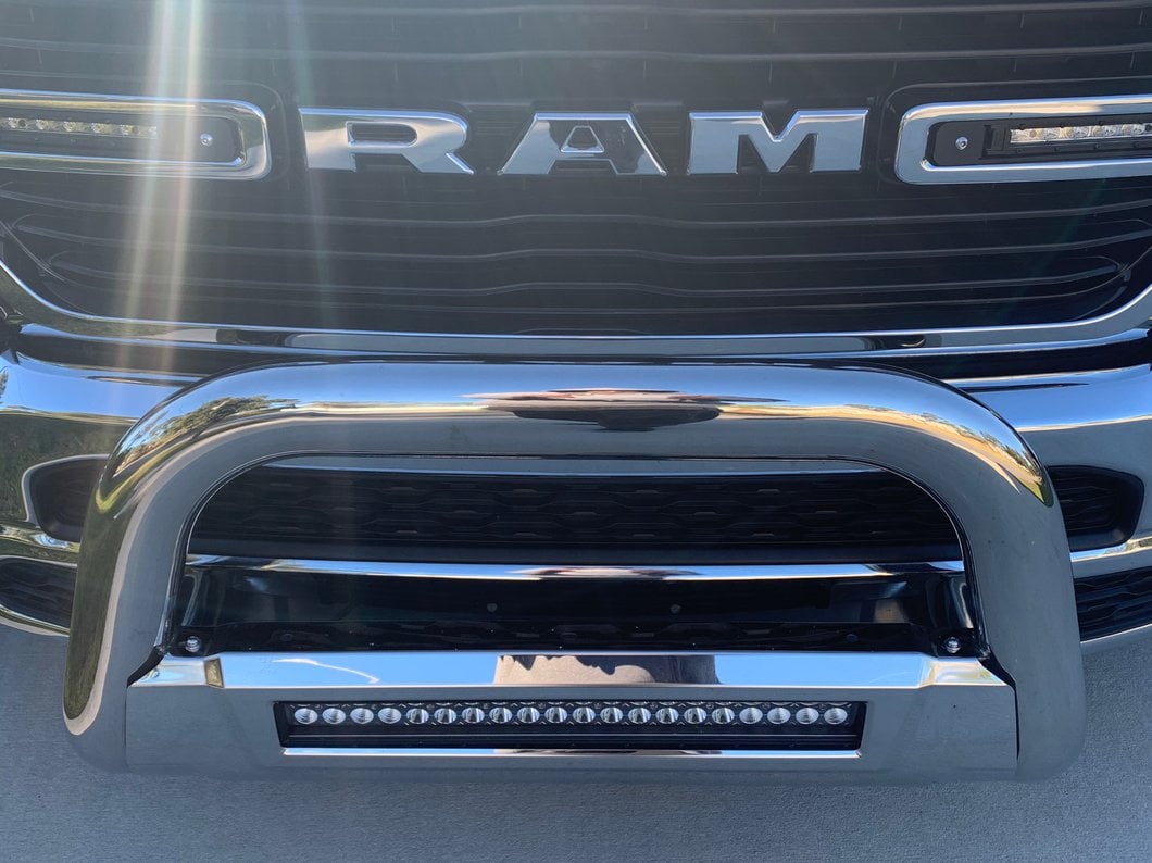 Barricade 3.50-Inch Oval Bull Bar with Skid Plate and 20-Inch LED Light Bar; Stainless Steel (19-24 RAM 1500, Excluding Rebel & TRX)