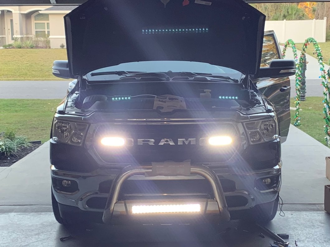 Barricade 3.50-Inch Oval Bull Bar with Skid Plate and 20-Inch LED Light Bar; Stainless Steel (19-24 RAM 1500, Excluding Rebel & TRX)