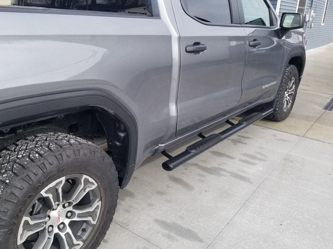 Barricade 4-Inch Oval Straight End Side Step Bars; Black (19-25 Sierra 1500 Crew Cab)