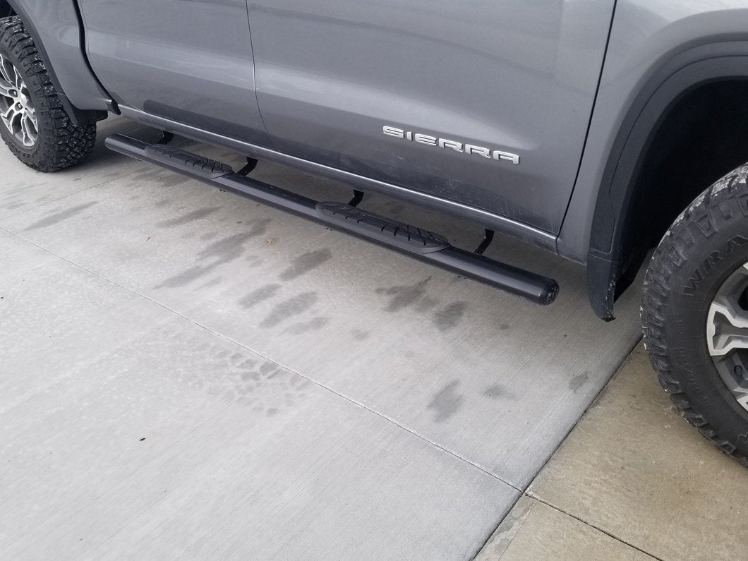 Barricade 4-Inch Oval Straight End Side Step Bars; Black (19-25 Sierra 1500 Crew Cab)
