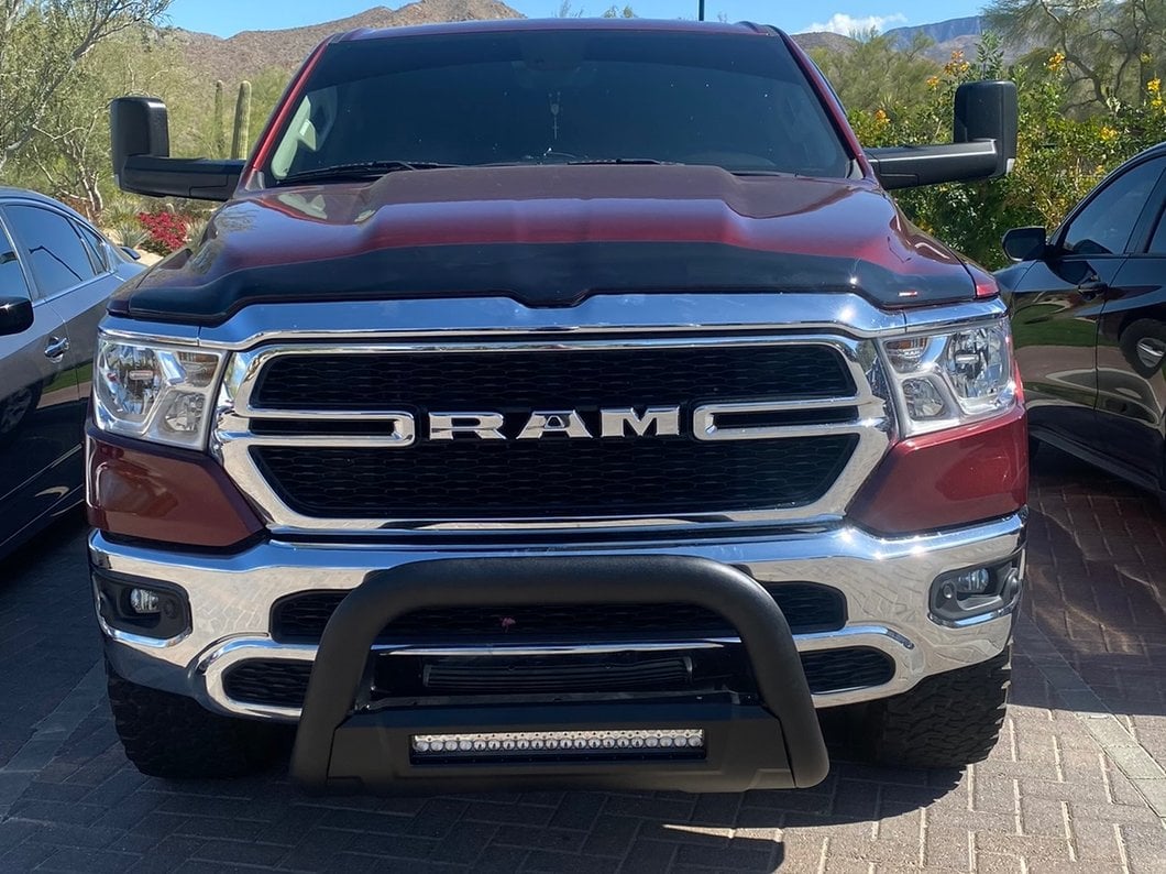 Barricade 3.50-Inch Bull Bar with Skid Plate and 20-Inch LED Light Bar; Textured Black (19-24 RAM 1500, Excluding Rebel & TRX)