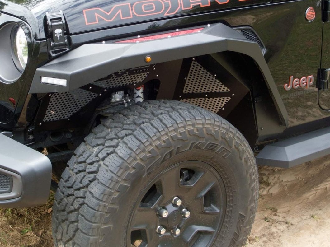 Barricade X-Series Front Fender Flares with LED DRL and Marker Lights; Red Inserts (20-25 Jeep Gladiator JT)