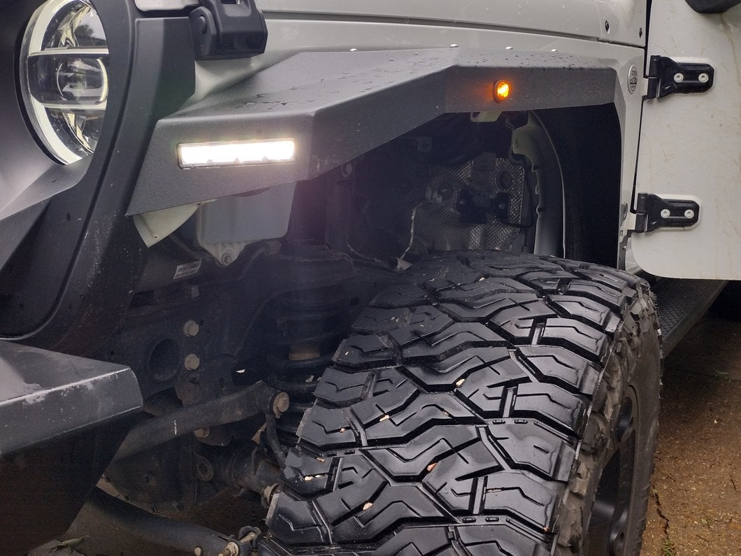 Barricade X-Series Front Fender Flares with LED DRL and Marker Lights; Black Inserts (20-25 Jeep Gladiator JT)