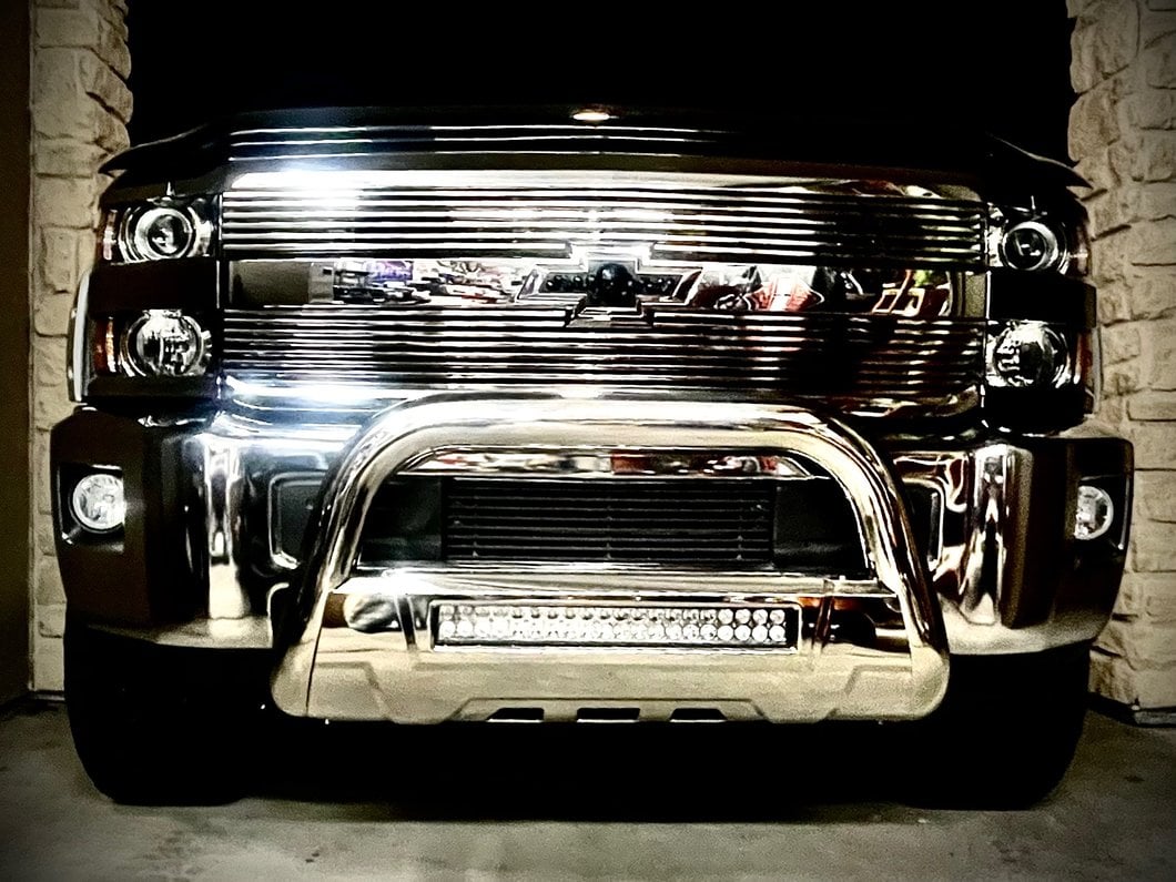 Barricade 3.50-Inch Bull Bar with Skid Plate and 20-Inch LED Light Bar; Stainless Steel (11-19 Silverado 2500 HD)