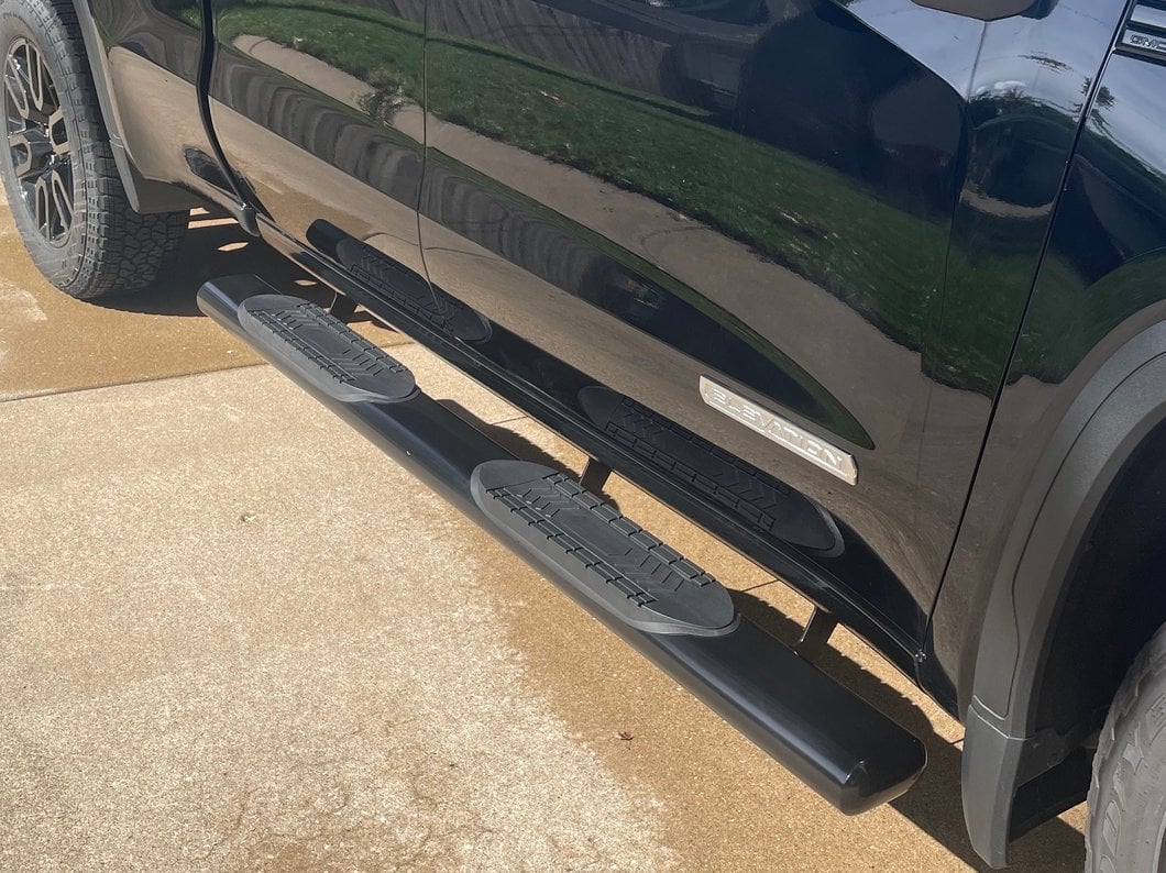 Barricade 6-Inch Oval Straight End Side Step Bars; Black (19-25 Sierra 1500 Double Cab)