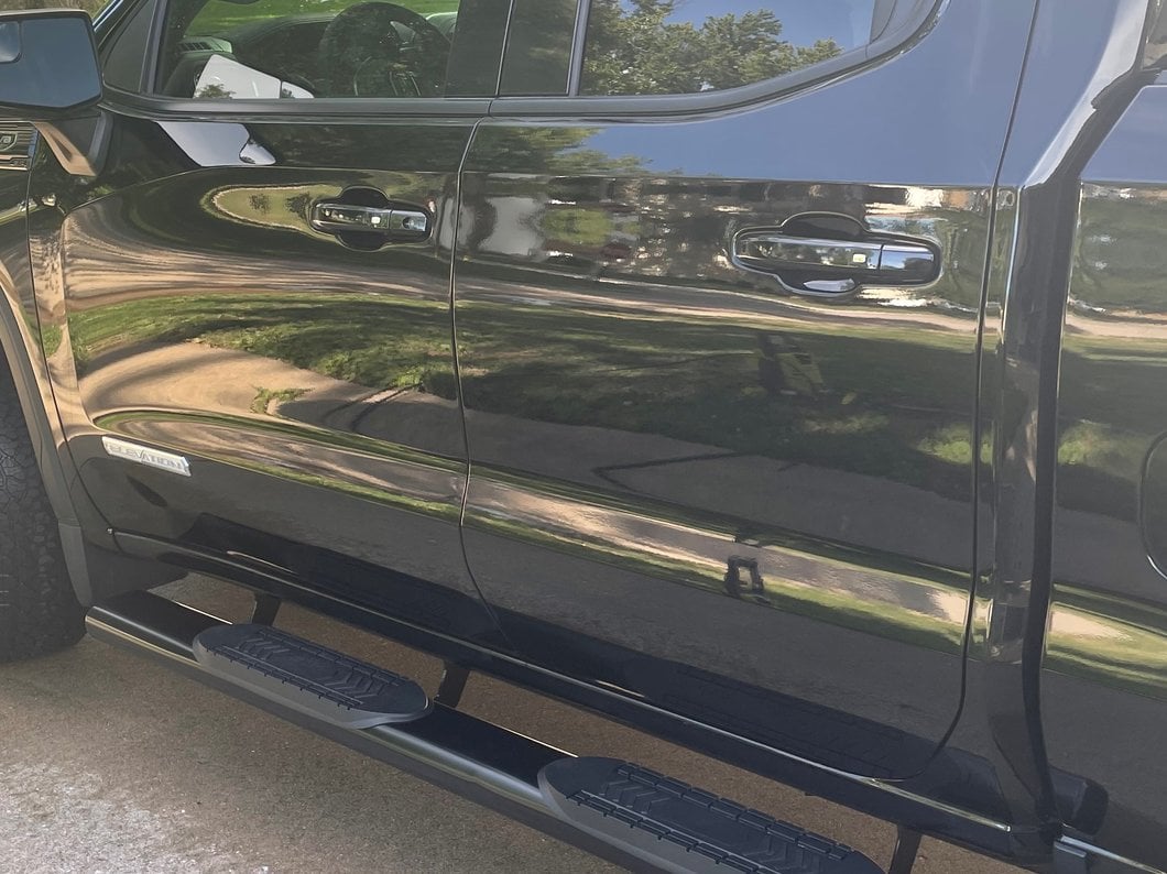 Barricade 6-Inch Oval Straight End Side Step Bars; Black (19-25 Sierra 1500 Double Cab)