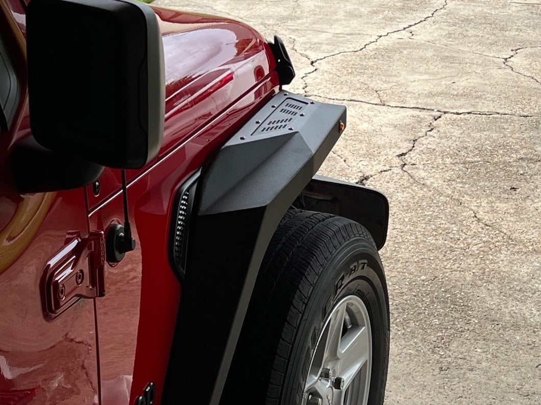 Barricade X-Series Front Fender Flares with LED DRL and Marker Lights; Black Inserts (20-25 Jeep Gladiator JT)