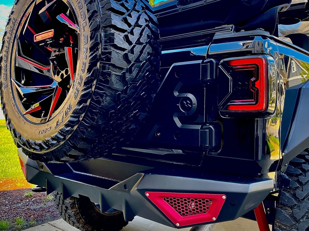 Barricade X-Series Rear Bumper; Red Inserts (18-25 Jeep Wrangler JL)