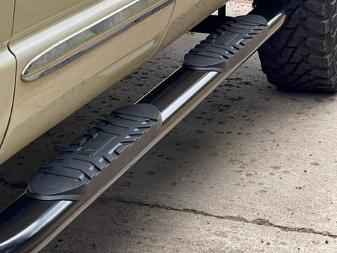 Barricade 5-Inch Oval Bent End Side Step Bars; Black (02-08 RAM 1500 Quad Cab)