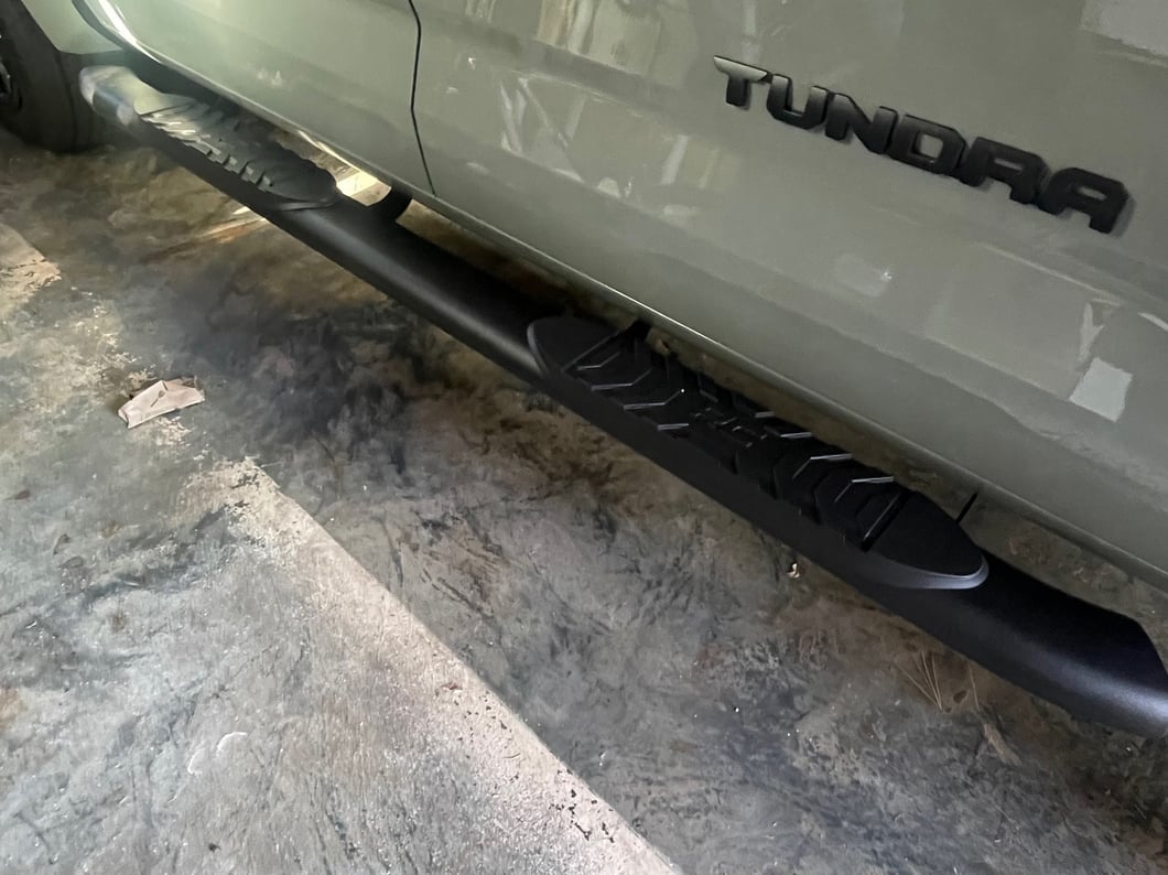 Barricade 5-Inch Oval Straight End Side Step Bars; Black (22-25 Tundra CrewMax)