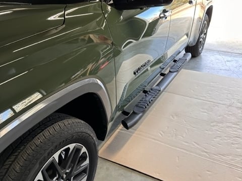 Barricade 5-Inch Oval Bent End Side Step Bars; Textured Black (22-25 Tundra CrewMax)