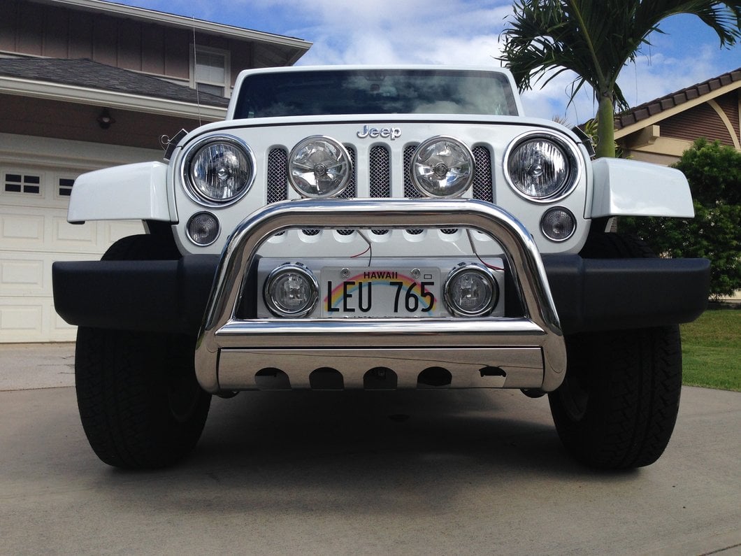 Barricade 3-Inch Bull Bar with Skid Plate; Stainless Steel (10-18 Jeep Wrangler JK)