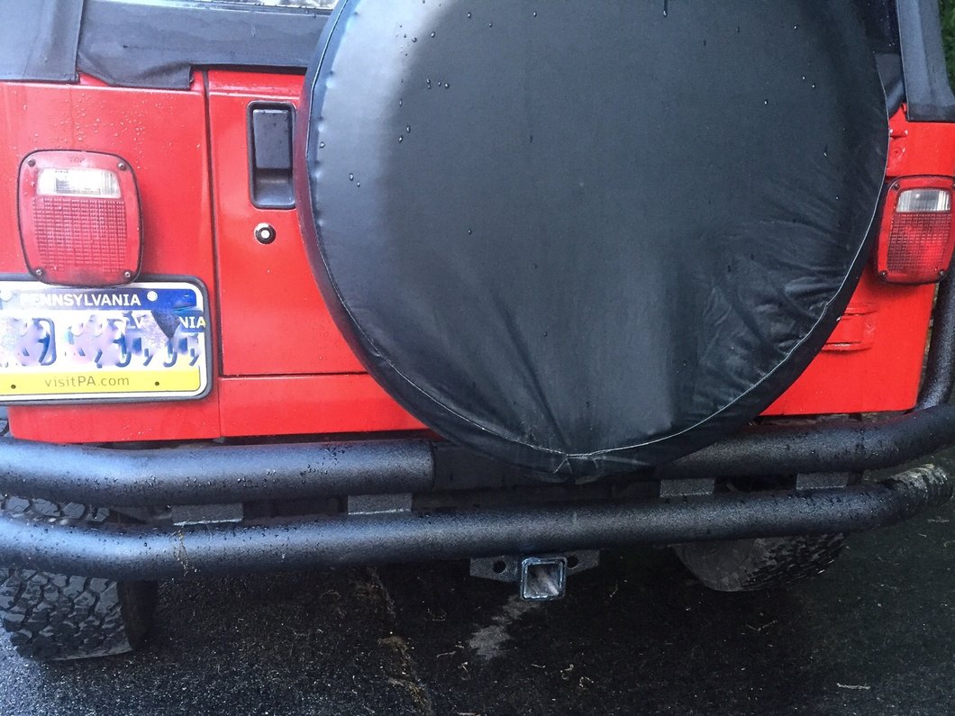 Barricade Double Tubular Rear Bumper with Receiver Hitch; Textured Black (76-06 Jeep CJ, Wrangler YJ & TJ)