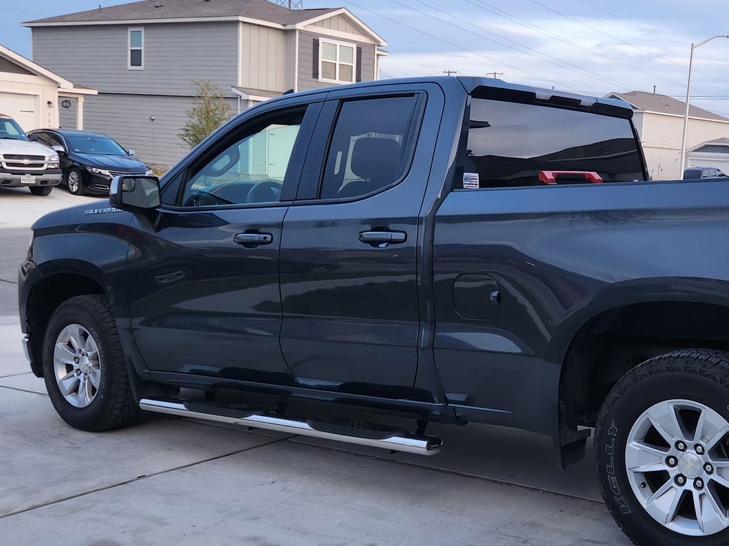 Barricade 5-Inch Oval Straight End Side Step Bars; Stainless Steel (19-25 Silverado 1500 Double Cab)