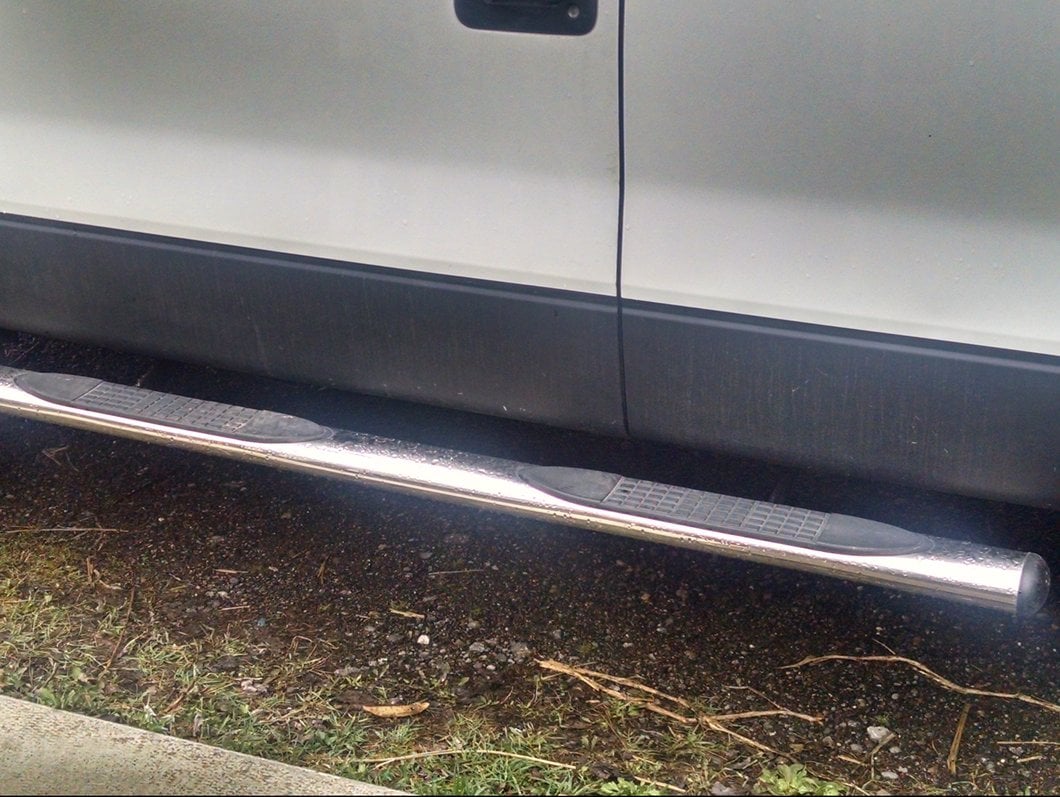 Barricade 4-Inch Oval Straight End Side Step Bars; Stainless Steel (09-14 F-150)