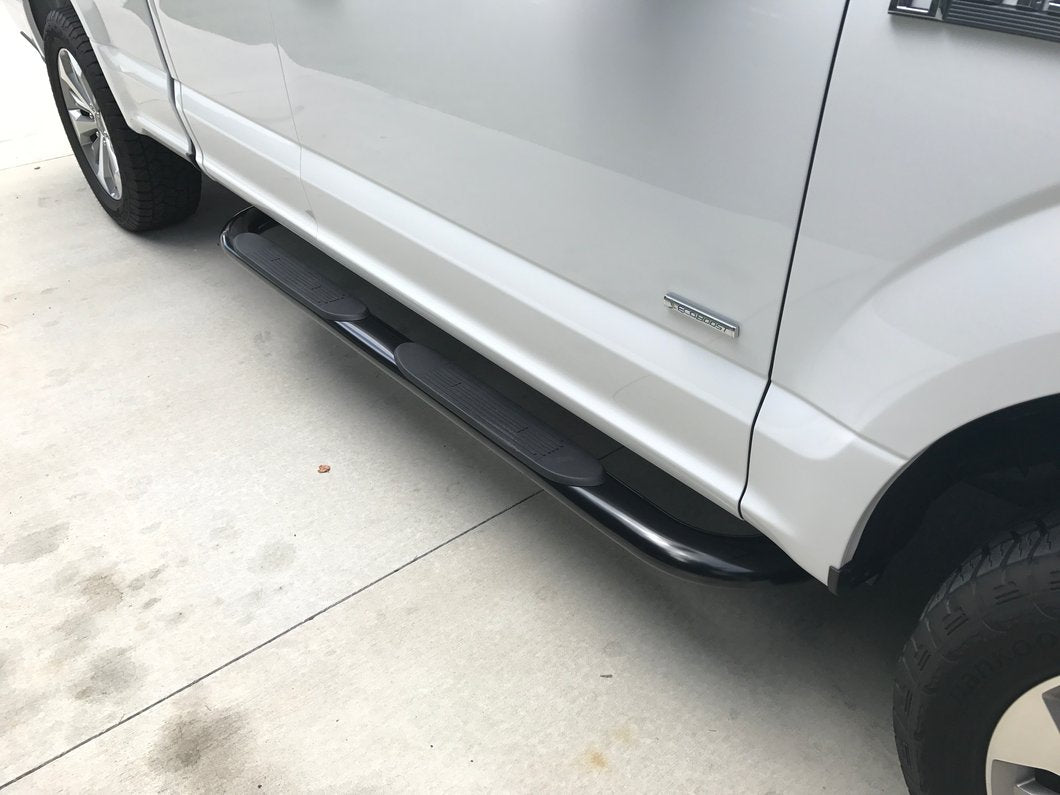 Barricade 4-Inch Oval 90 Degree Bent End Side Step Bars; Black (15-25 F-150)