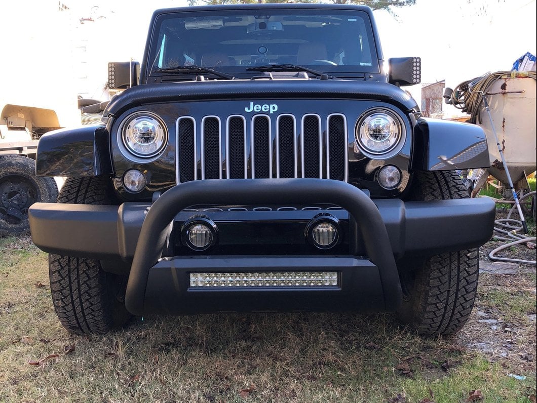 Barricade HD Bull Bar with Skid Plate and 20-Inch Dual-Row LED Light Bar; Textured Black (10-18 Jeep Wrangler JK)