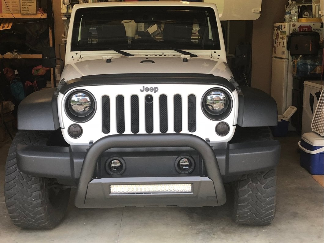 Barricade HD Bull Bar with Skid Plate and 20-Inch Dual-Row LED Light Bar; Textured Black (10-18 Jeep Wrangler JK)