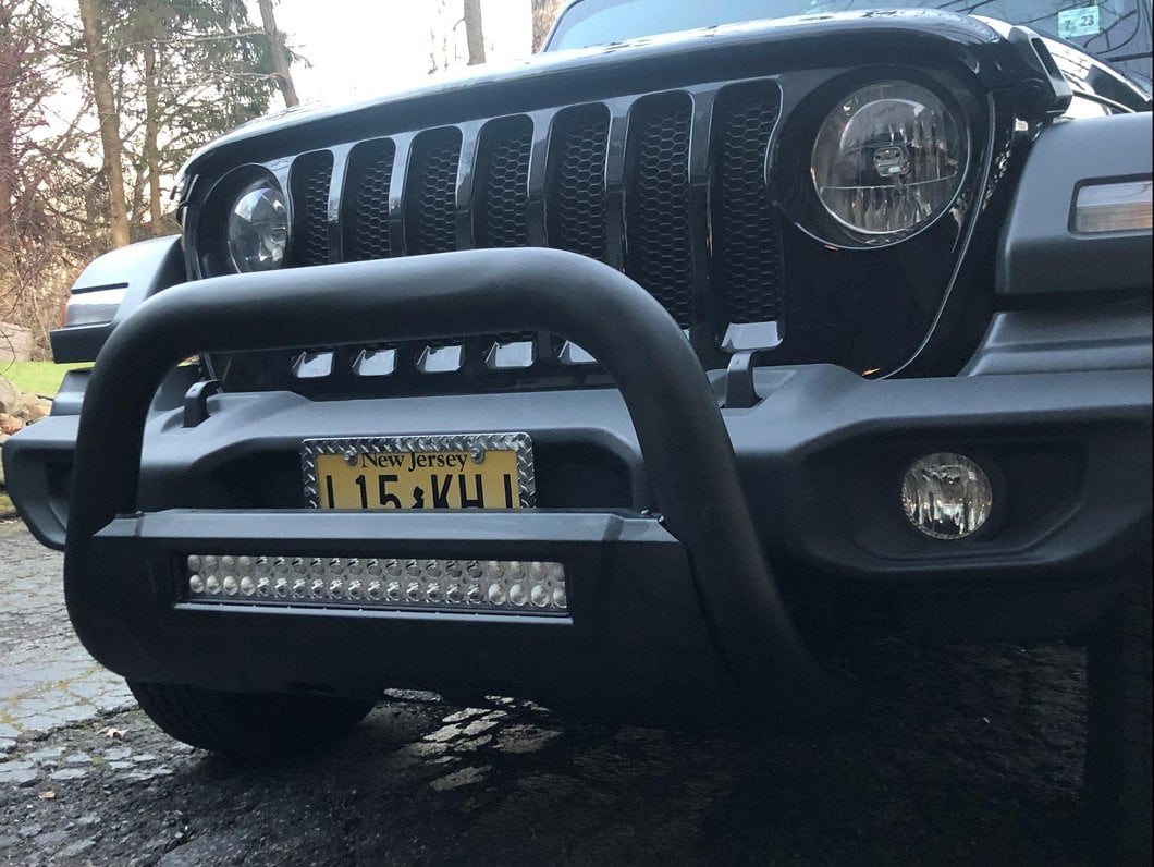 Barricade HD Bull Bar with Skid Plate and 20-Inch Dual Row LED Light Bar; Textured Black (18-25 Jeep Wrangler JL)