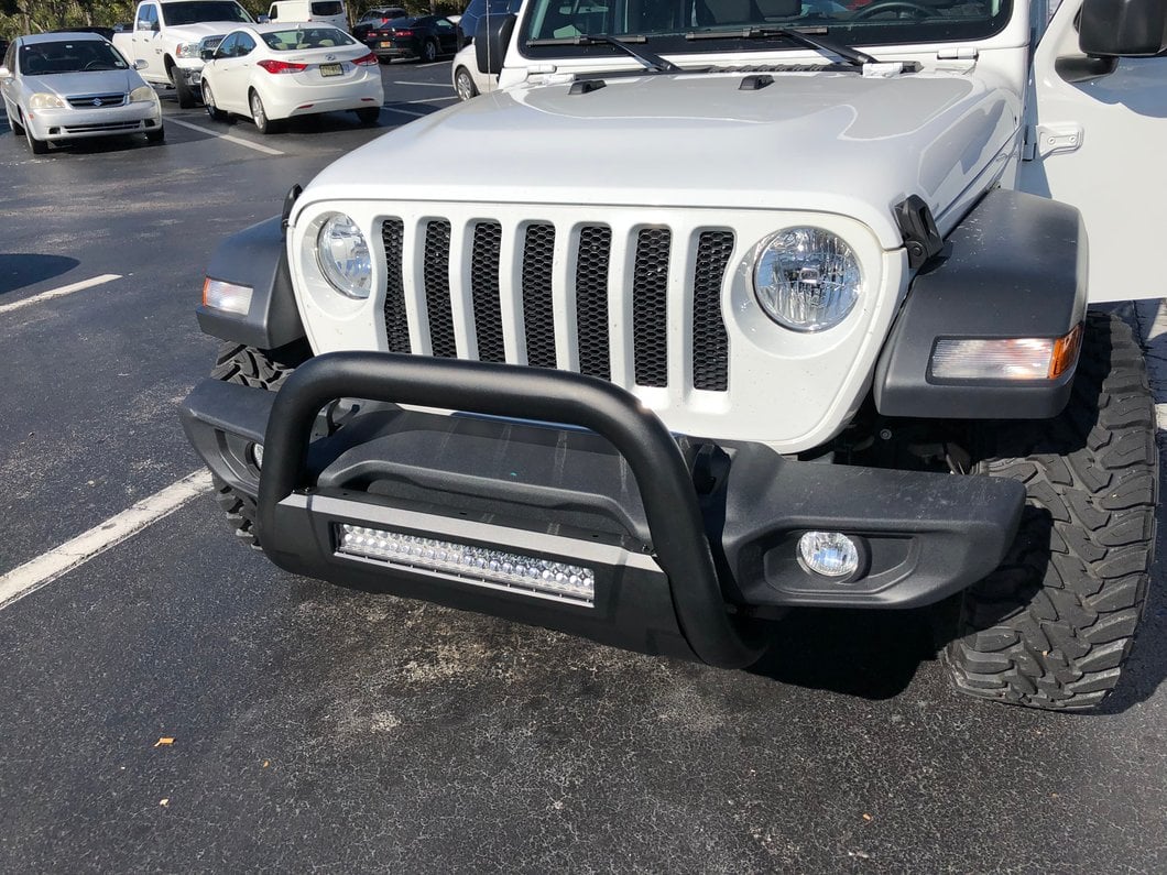 Barricade HD Bull Bar with Skid Plate and 20-Inch Dual Row LED Light Bar; Textured Black (18-25 Jeep Wrangler JL)