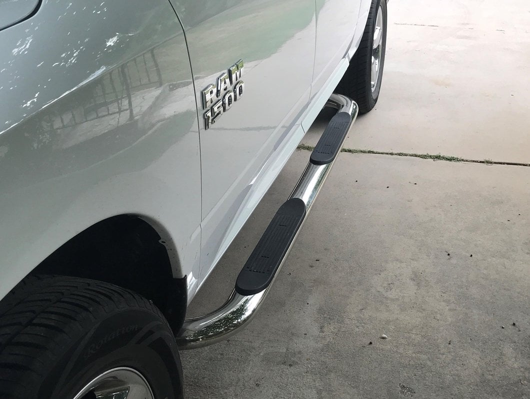 Barricade 4-Inch Oval Bent End Side Step Bars; Stainless Steel (09-18 RAM 1500)