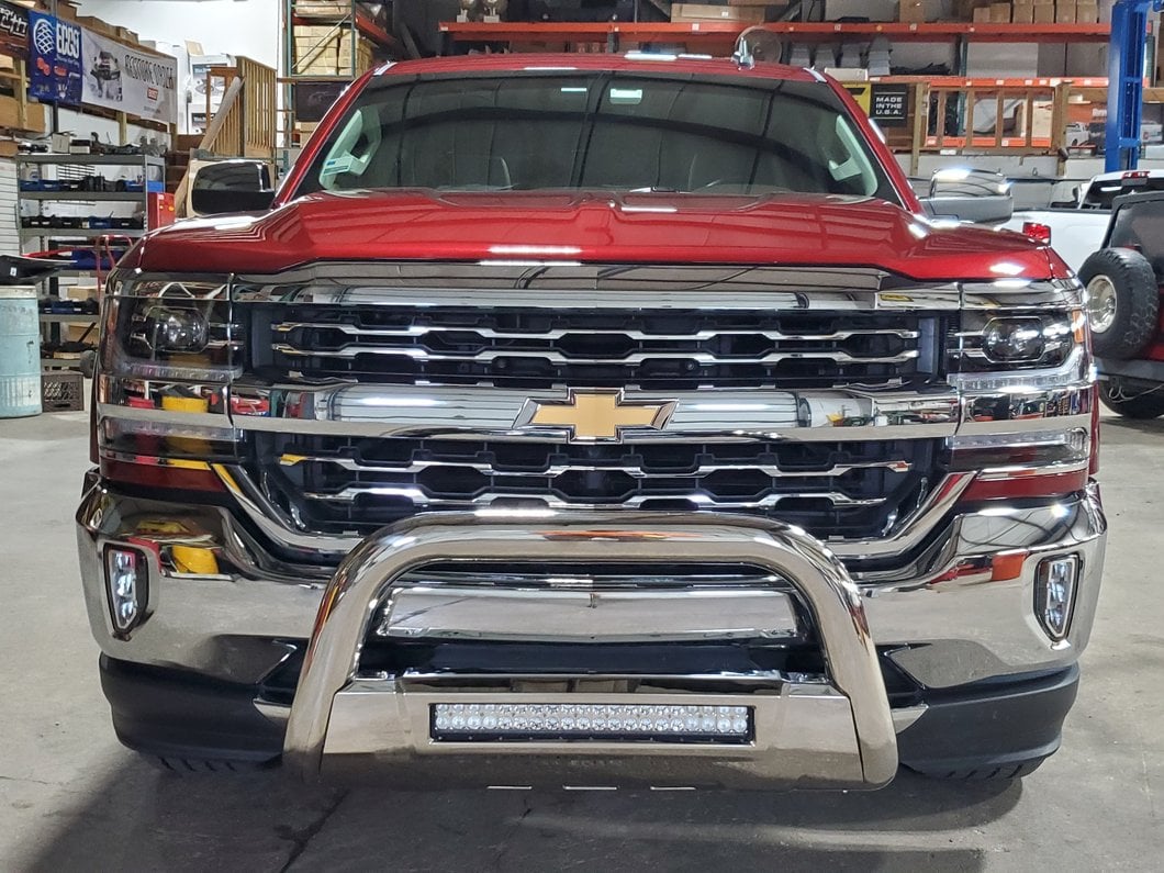 Barricade HD Bull Bar with Skid Plate and 20-Inch LED Dual-Row LED Light Bar; Stainless Steel (07-18 Silverado 1500)