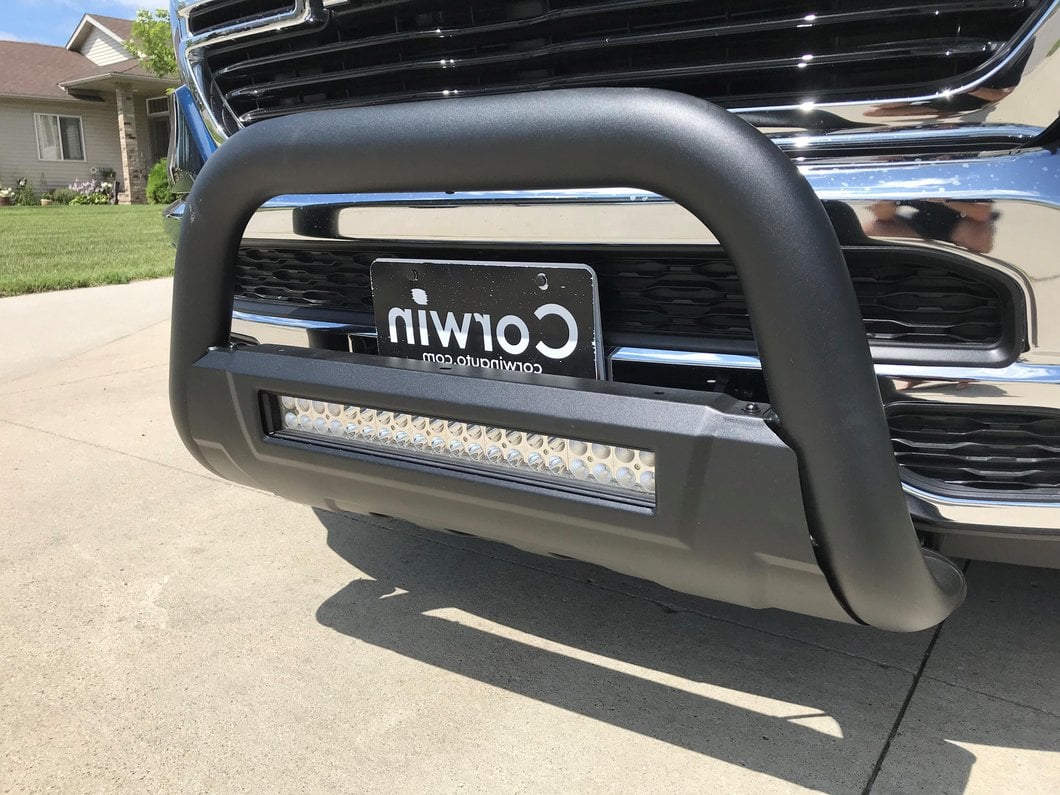 Barricade 3.50-Inch Bull Bar with Skid Plate and 20-Inch LED Light Bar; Textured Black (19-24 RAM 1500, Excluding Rebel & TRX)