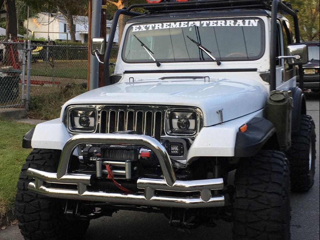 Barricade Double Tubular Front Bumper with Classic Over-Rider Hoop; Polished (76-06 Jeep CJ, Wrangler YJ & TJ)