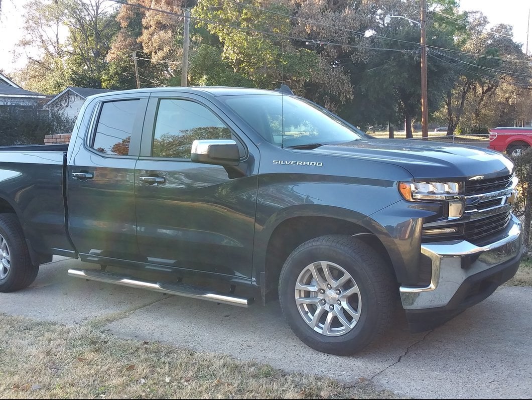 Barricade 5-Inch Oval Straight End Side Step Bars; Stainless Steel (19-25 Silverado 1500 Double Cab)