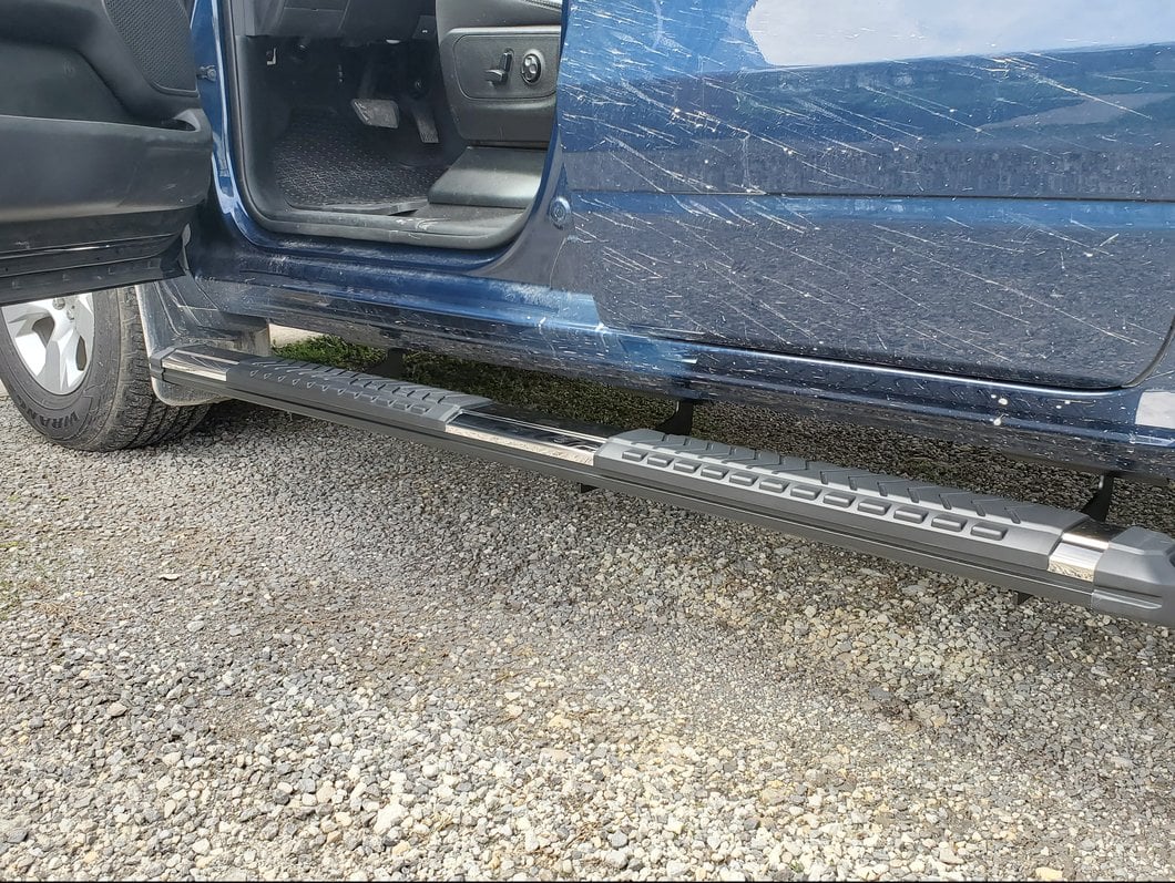 Barricade Saber 5-Inch Aluminum Side Step Bars; Stainless Cover Plates (19-25 RAM 1500 Quad Cab)