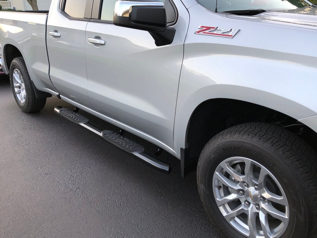 Barricade 5-Inch Oval Bent End Side Step Bars; Black (19-25 Silverado 1500 Double Cab)