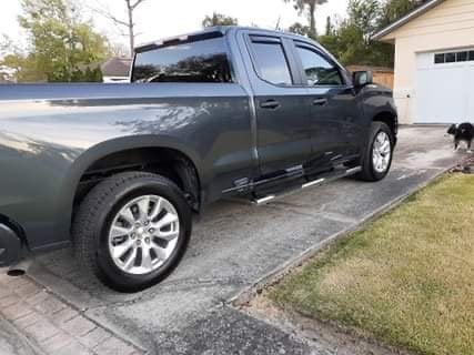 Barricade 5-Inch Oval Straight End Side Step Bars; Stainless Steel (19-25 Silverado 1500 Double Cab)