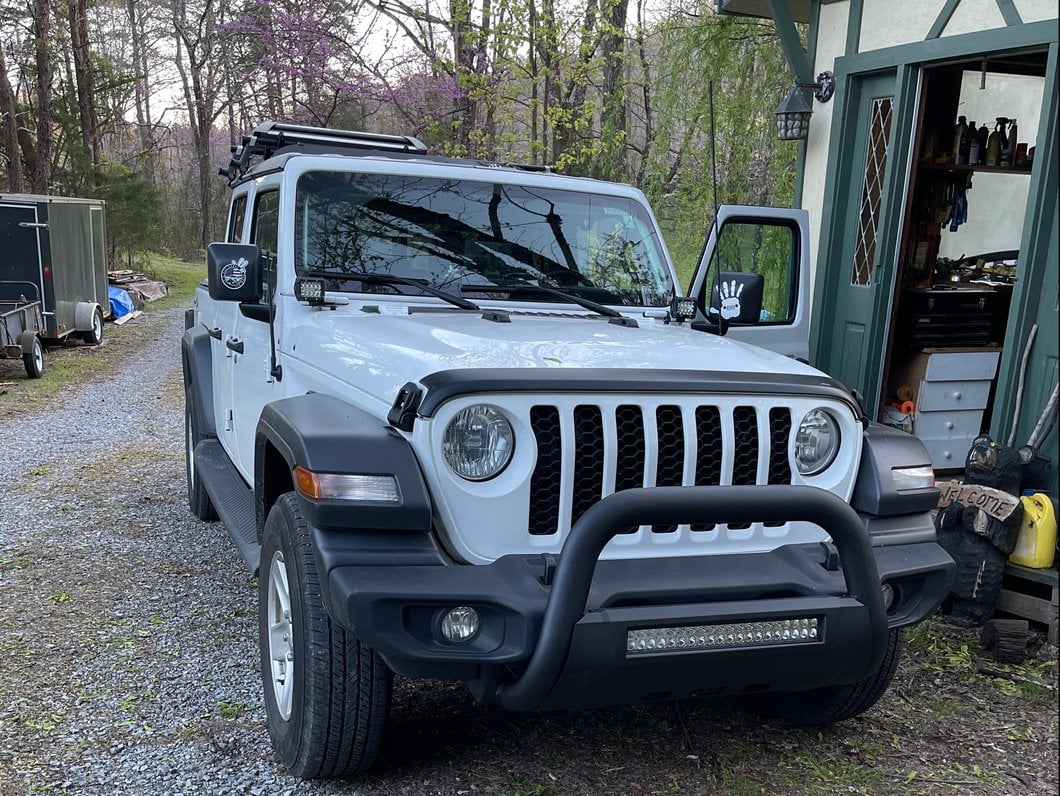 Barricade HD Bull Bar with Skid Plate and 20-Inch Dual Row LED Light Bar; Textured Black (20-25 Jeep Gladiator JT, Excluding Mojave)