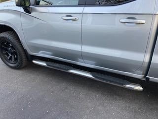 Barricade 5-Inch Oval Bent End Side Step Bars; Stainless Steel (19-25 Silverado 1500 Double Cab)