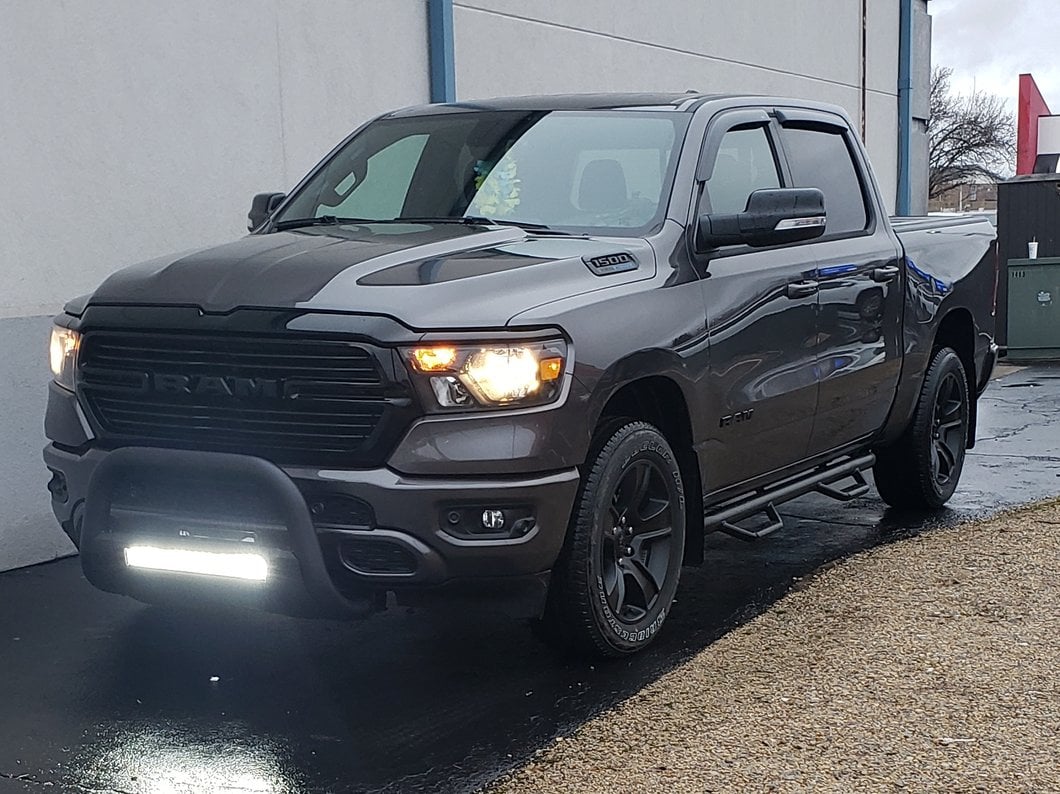 Barricade 3.50-Inch Bull Bar with Skid Plate and 20-Inch LED Light Bar; Textured Black (19-24 RAM 1500, Excluding Rebel & TRX)