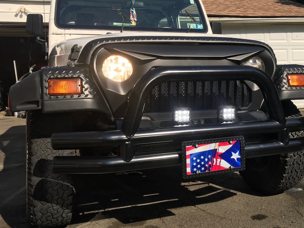 Barricade Double Tubular Front Bumper with Classic Over-Rider Hoop; Gloss Black (87-06 Jeep Wrangler YJ & TJ)
