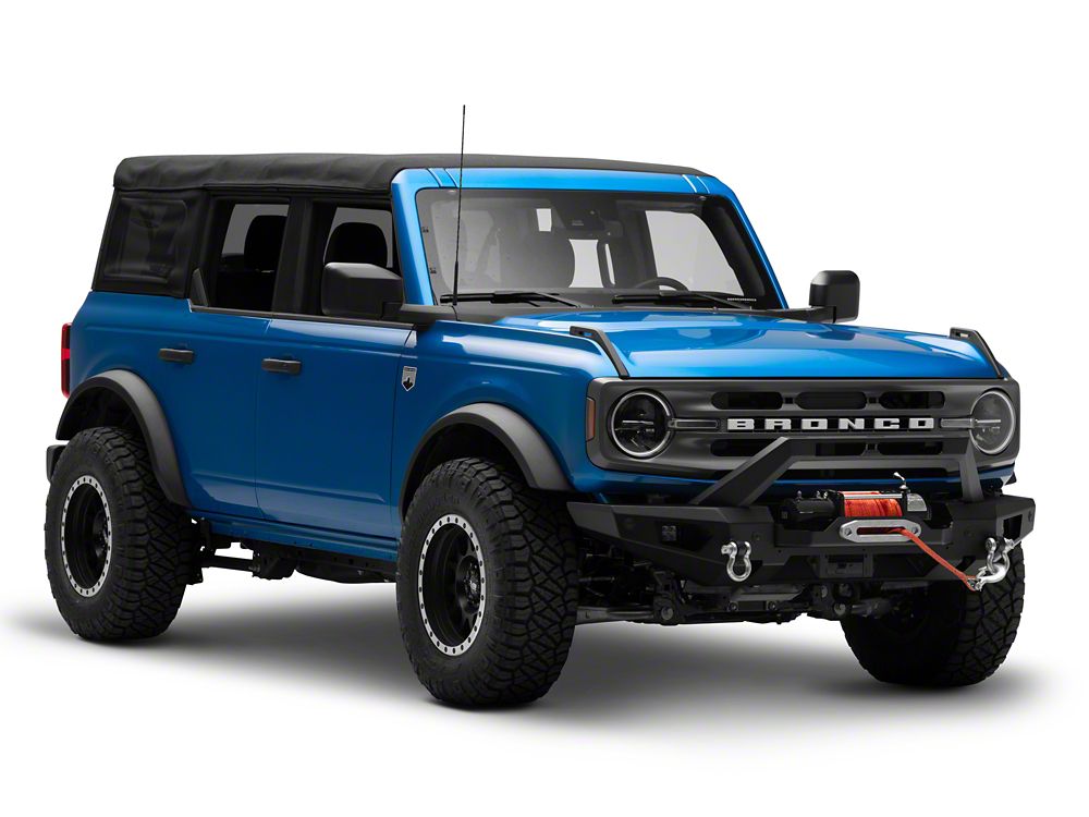 Barricade HD Plate Style Full Width Front Bumper with Winch Mount and LED Fog Lights (21-25 Bronco, Excluding Raptor)