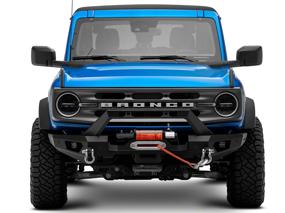 Barricade HD Plate Style Full Width Front Bumper with Winch Mount and LED Fog Lights (21-25 Bronco, Excluding Raptor)