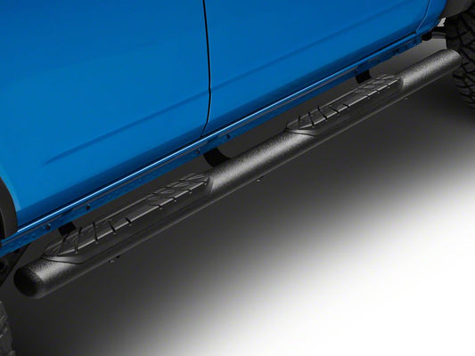 Barricade 4-Inch Oval Straight Side Step Bars; Heavy Textured Black (21-25 Bronco 4-Door)