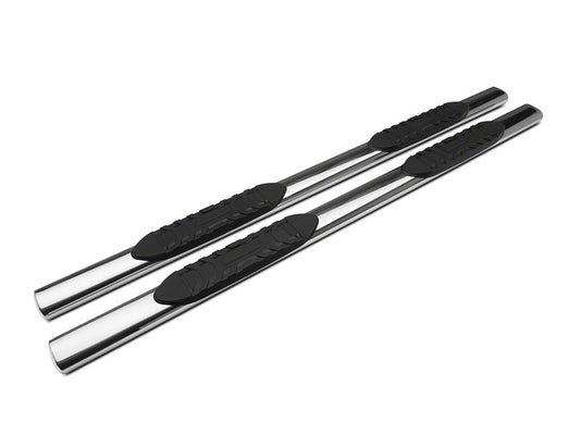 Barricade 5-Inch Oval Straight End Side Step Bars; Rocker Mount; Stainless Steel (07-19 Sierra 2500 HD Crew Cab)