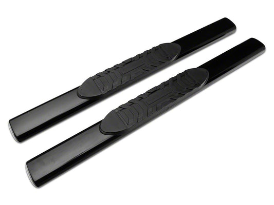 Barricade 5-Inch Oval Straight End Side Step Bars; Rocker Mount; Black (07-19 Sierra 2500 HD Regular Cab)