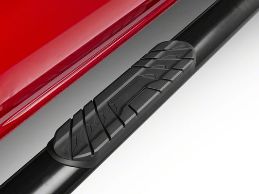 Barricade 4-Inch Oval Straight End Side Step Bars; Black (20-25 Sierra 2500 HD Crew Cab)