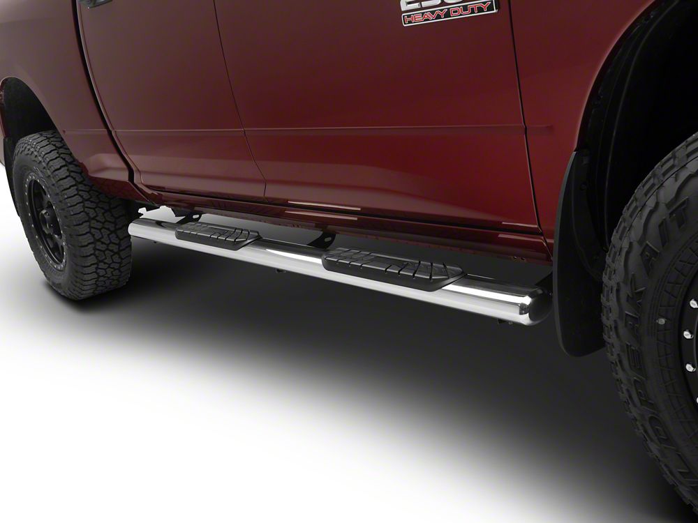 Barricade 4-Inch Oval Straight End Side Step Bars; Stainless Steel (10-24 RAM 2500 Crew Cab)