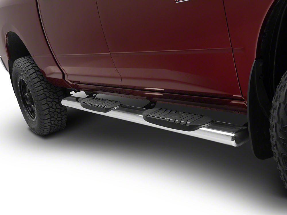Barricade 5-Inch Oval Straight End Side Step Bars; Stainless Steel (10-24 RAM 2500 Crew Cab)