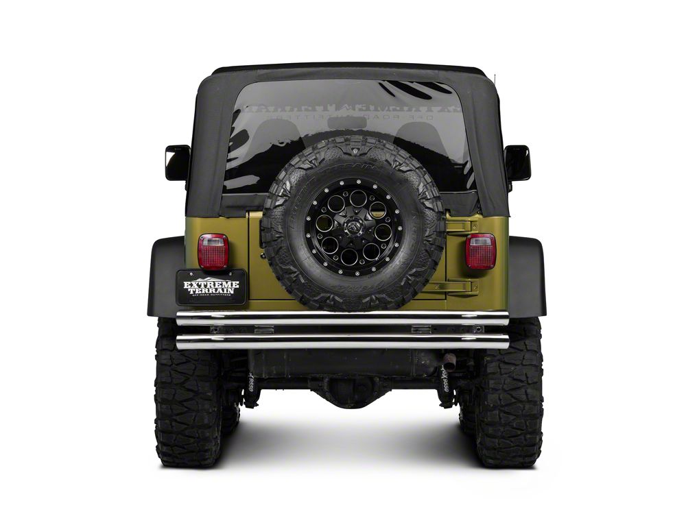 Barricade Double Tubular Rear Bumper; Polished (76-06 Jeep CJ, Wrangler YJ & TJ)