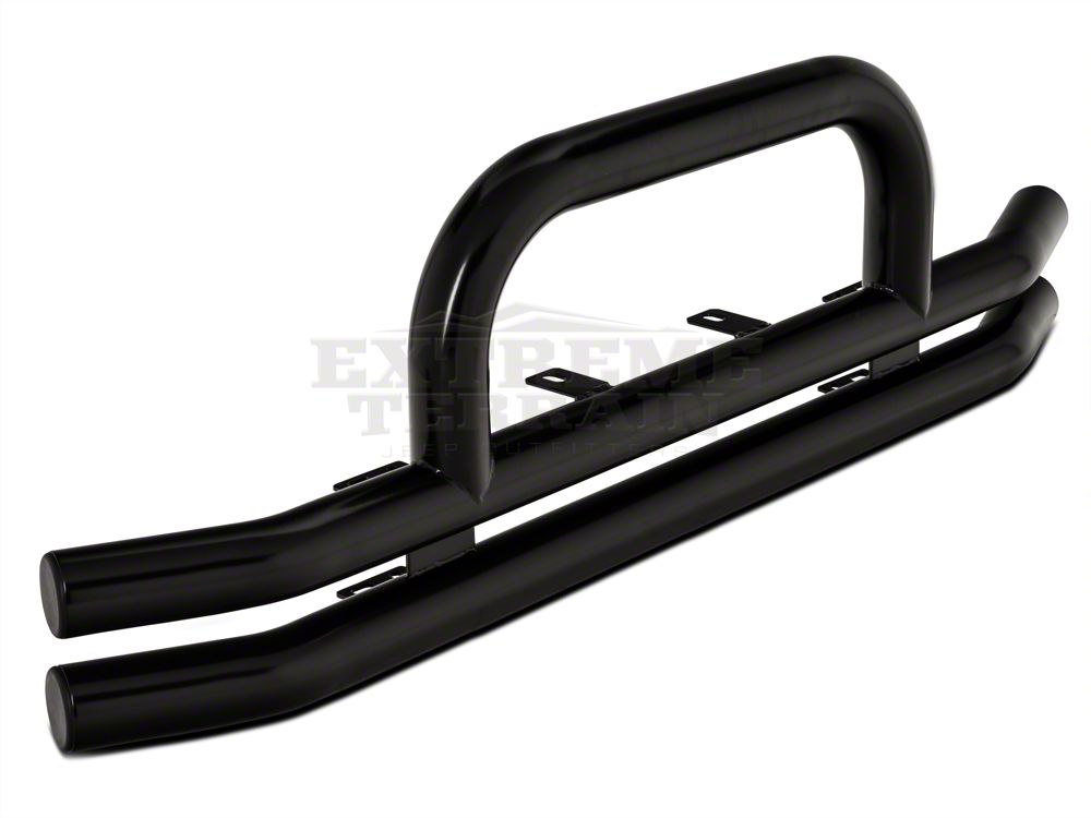 Barricade Double Tubular Front Bumper with Classic Over-Rider Hoop; Gloss Black (76-06 Jeep CJ, Wrangler YJ & TJ)