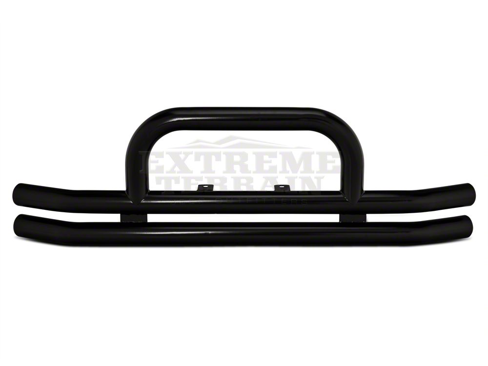 Barricade Double Tubular Front Bumper with Classic Over-Rider Hoop; Gloss Black (76-06 Jeep CJ, Wrangler YJ & TJ)