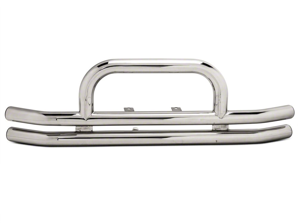 Barricade Double Tubular Front Bumper with Classic Over-Rider Hoop; Polished (76-06 Jeep CJ, Wrangler YJ & TJ)