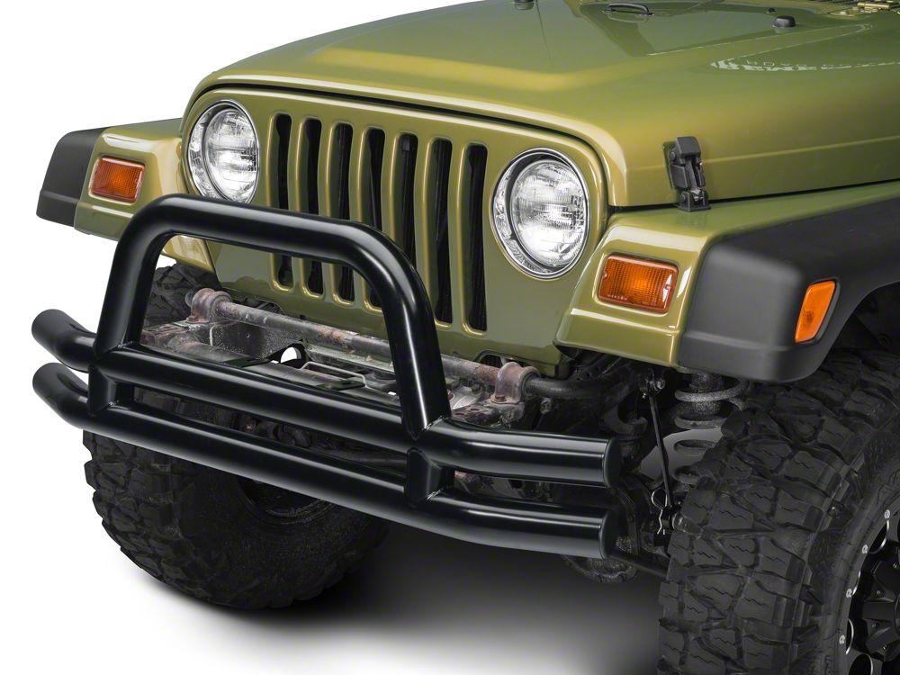 Barricade Double Tubular Front Bumper with Classic Over-Rider Hoop; Gloss Black (87-06 Jeep Wrangler YJ & TJ)
